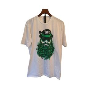 Miller Lite Shamrock Beard Graphic T Shirt Mens XL White St Patricks Day